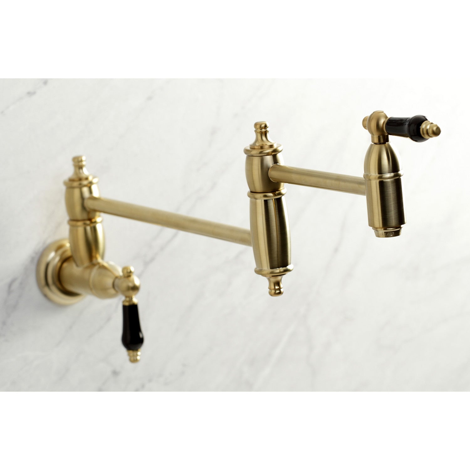 Kingston Heirloom KS3107PKL - Duchess Two-Handle 1-Hole Wall Mount Pot Filler Faucet, Brushed Brass — image 1